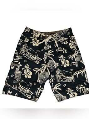 Crosshatch Men’s Hula Girl Tropical Print Swim Trunks Medium Modern Utility